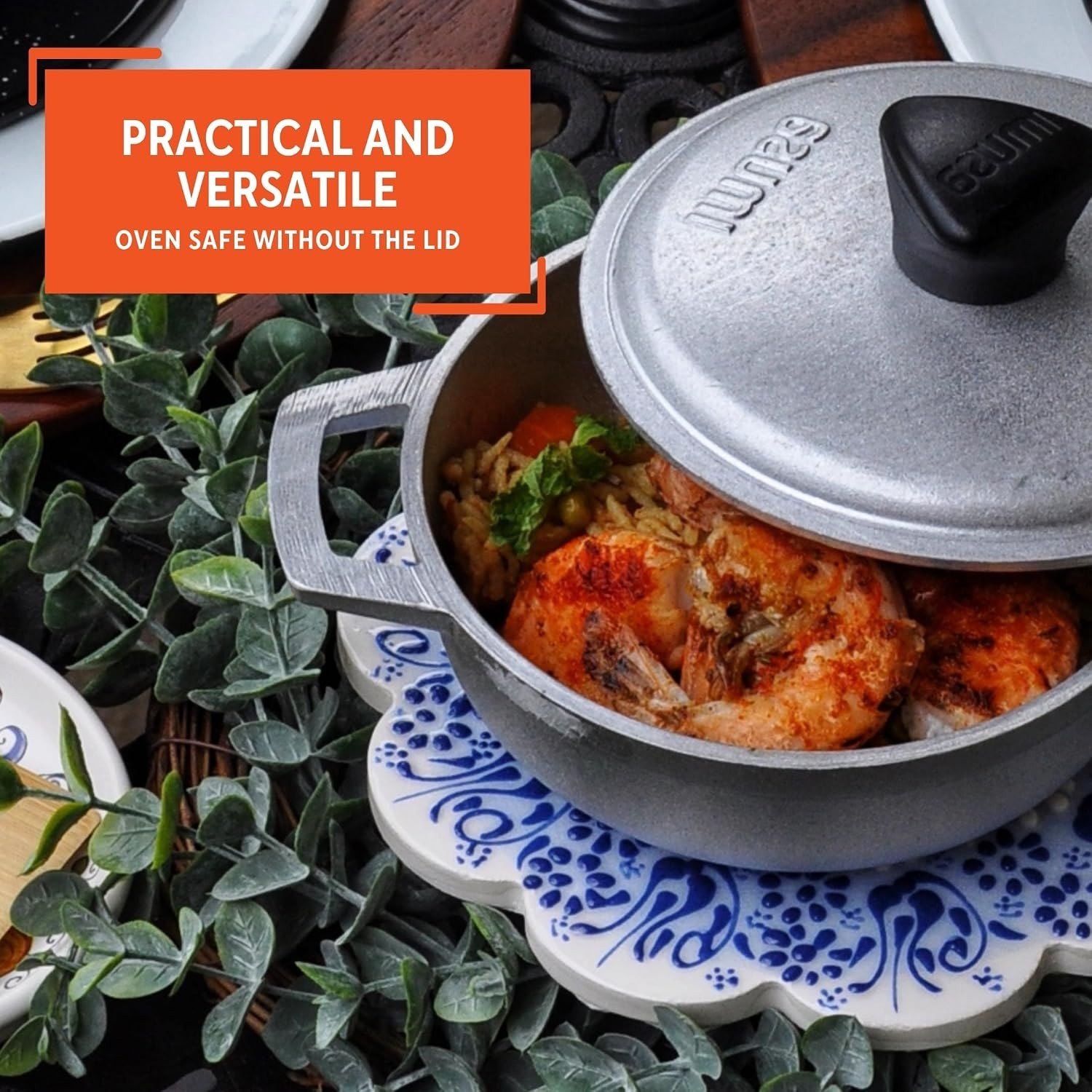 Versatile 0.5Qt Mini Cast Aluminum Caldero – Ideal for Tapas & More with Lid