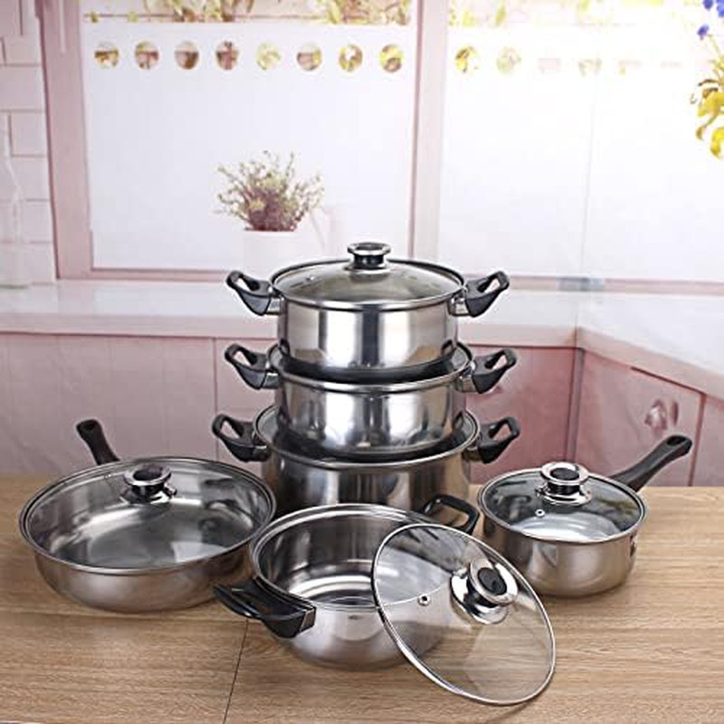 12-Piece Stainless Steel Cookware Set – Durable & Stylish Silver