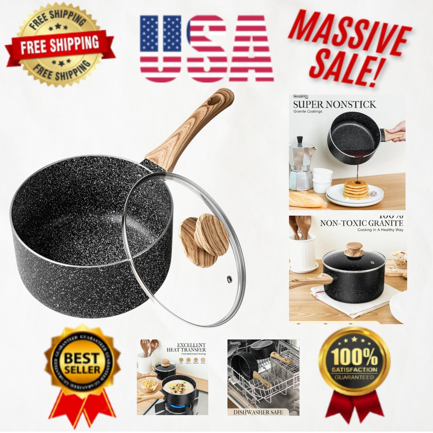Versatile 3 Quart Nonstick Saucepan with Heat Resistant Lid—Kitchen Essential