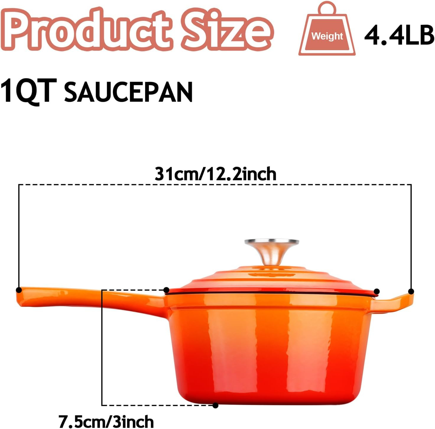 Teamfar Enameled Cast Iron Sauce Pan, 1QT Small Sauce Pot with Lid, Mini Dutch O