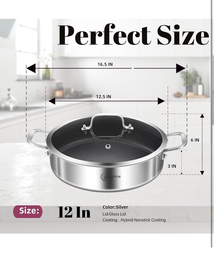 LOLYKITCH 6QT Tri-Ply Stainless Steel Sauté Pan with Lid+8″Nonstick Fry Pan Set
