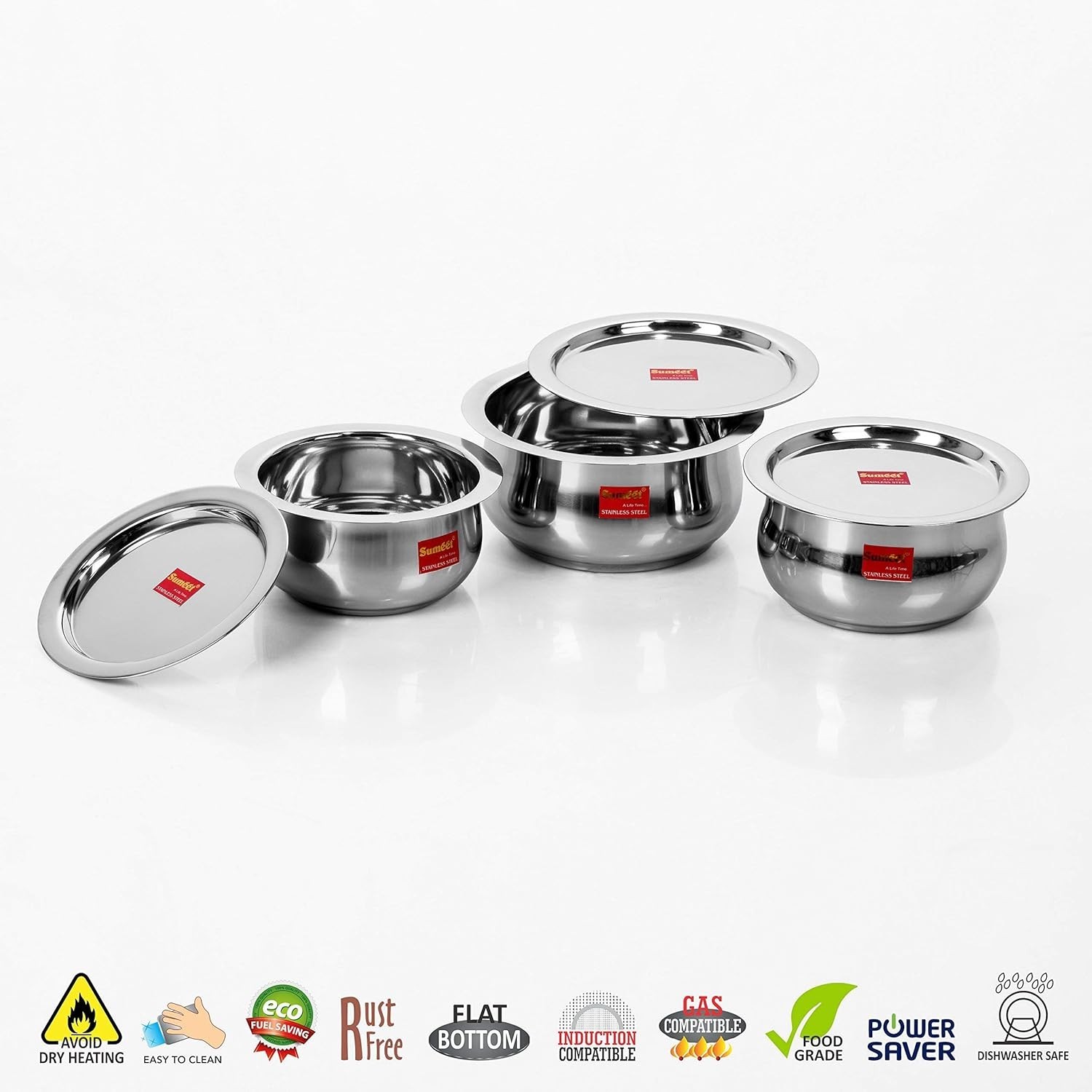 Stainless Steel Cookware Set 3 Piece 1.6 2.1 Liters