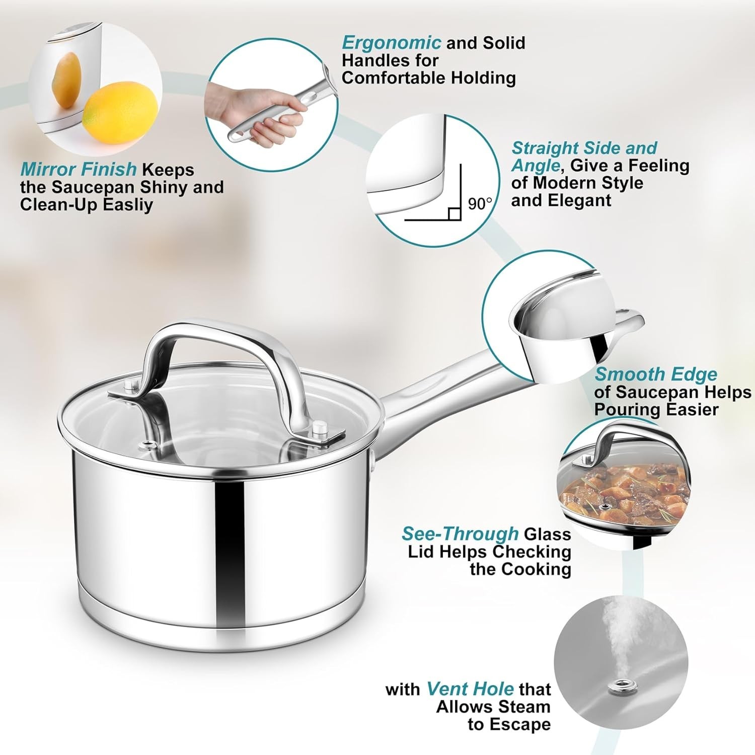 1 qt Saucepan, Stainless Steel Small Sauce Pan & Lid with Tri-ply Bottom for …