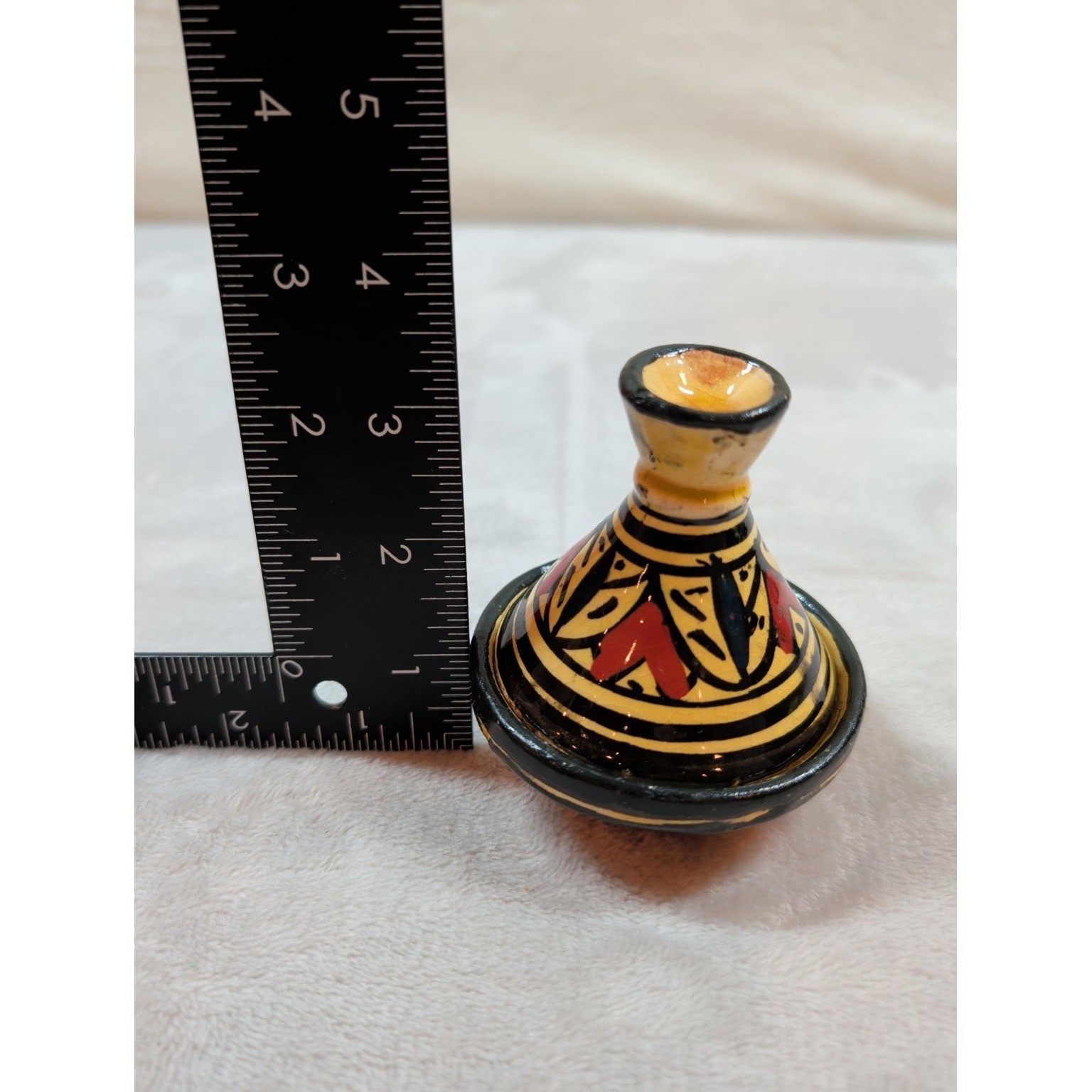 Mini Moroccan Hand Painted Ceramic Tagine Pot Salt Cellar Spice Dish Yellow Red