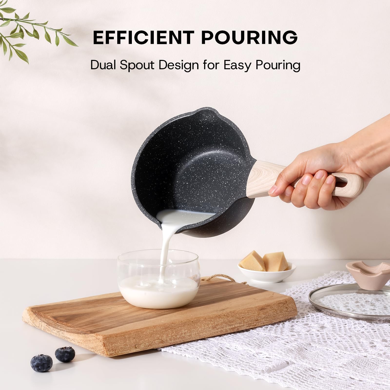 Kordisen Sauce Pan Set with Lid, 1.5Qt & 2.5 Qt Nonstick Cooking Pots with Pour