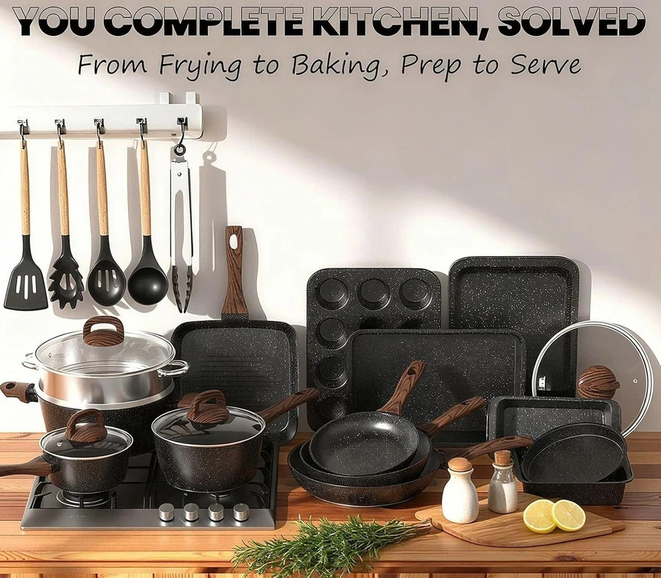 Non Stick Pots and Pans Set Kitchen Cookware Bakeware Induction 31 Pcs