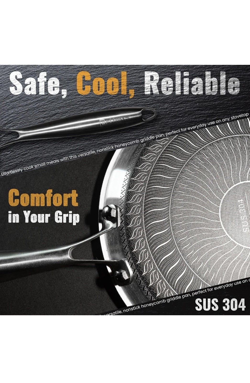 Eclimia Non stick 10.2” Griddle Stay Cool Handle All Stove Types In or Outdoor