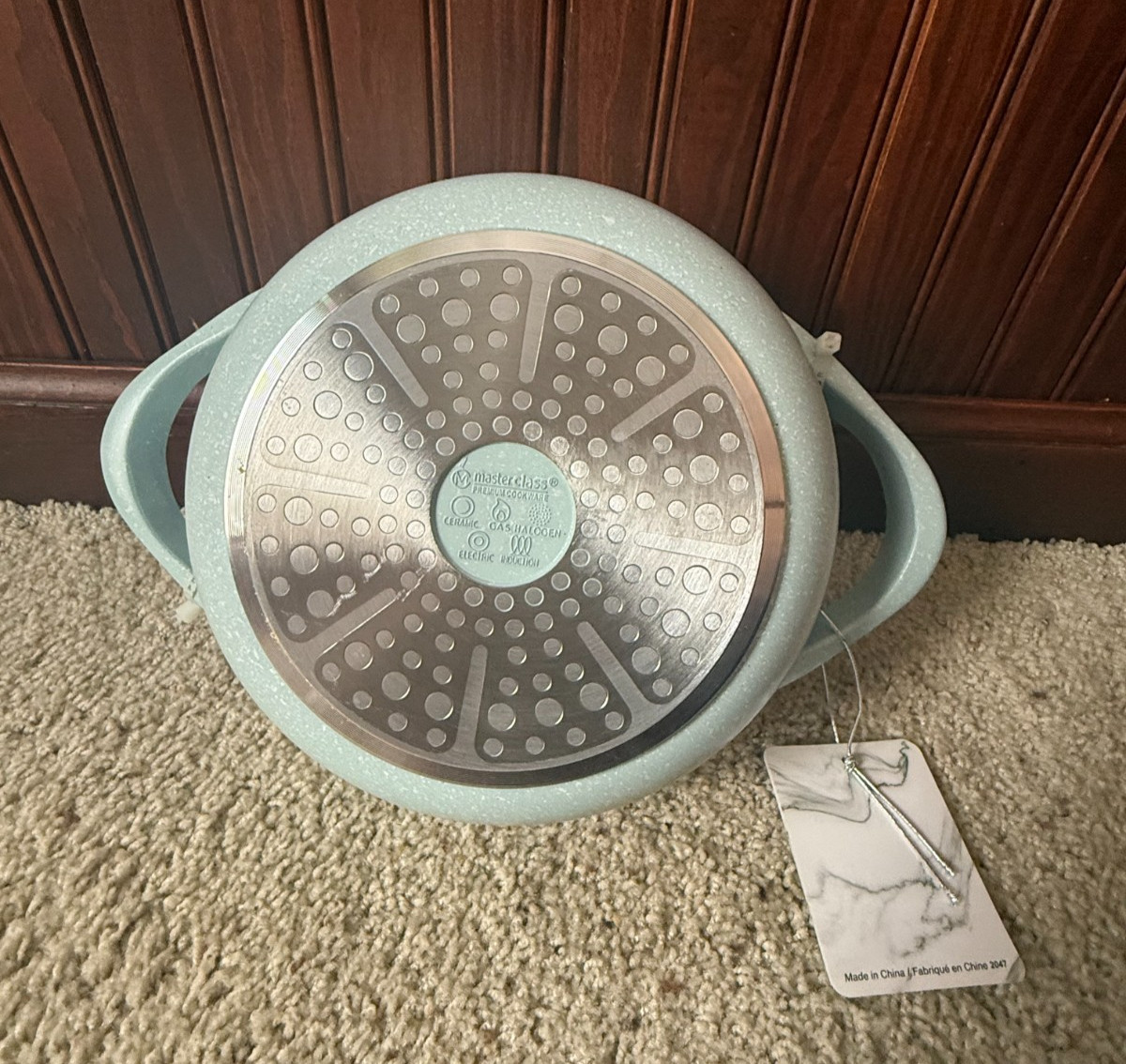 NEW MASTERCLASS PREMIUM COOKWARE LIGHT SKY BLUE SPECKLED CASSEROLE 8″ LID