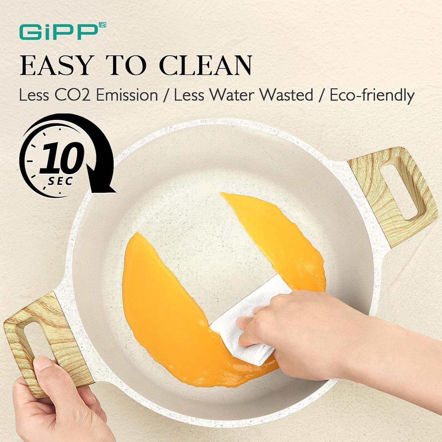 GiPP 14-Pc Nonstick Cookware Set, White Granite, Induction, PFOS/PFOA Free