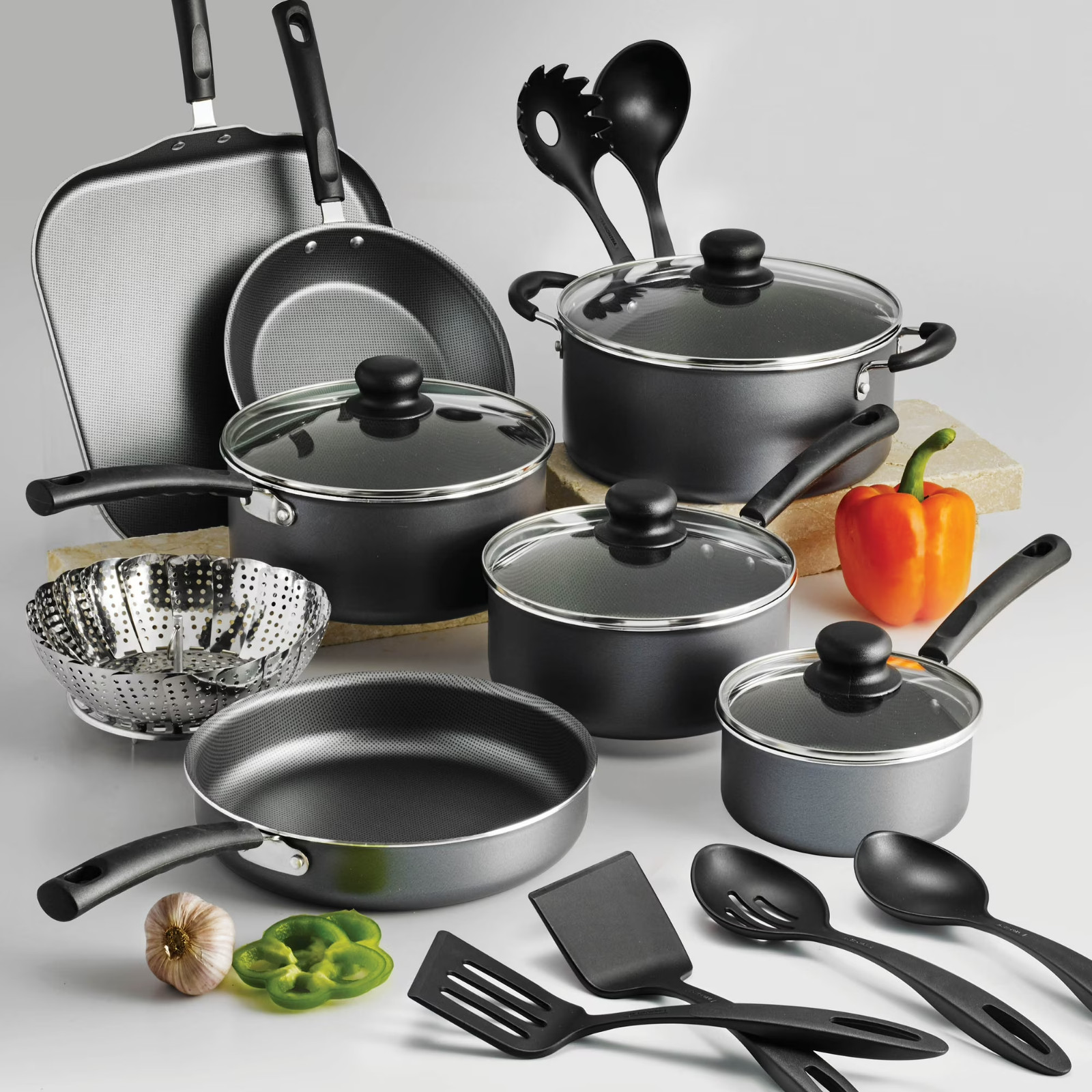 Tramontina Primaware 18 Piece Non-stick Cookware Set, Steel Gray,Free ship