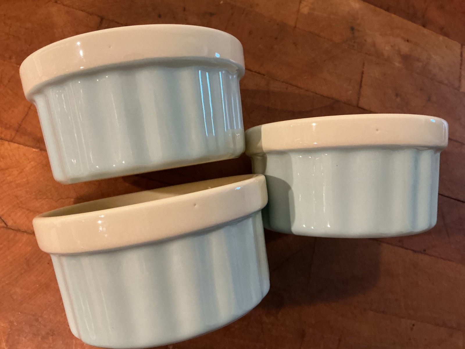 Set of 4 Light Blue & Cream 8 Ounce Ramekins Natural Elements from Kitchen Kraft