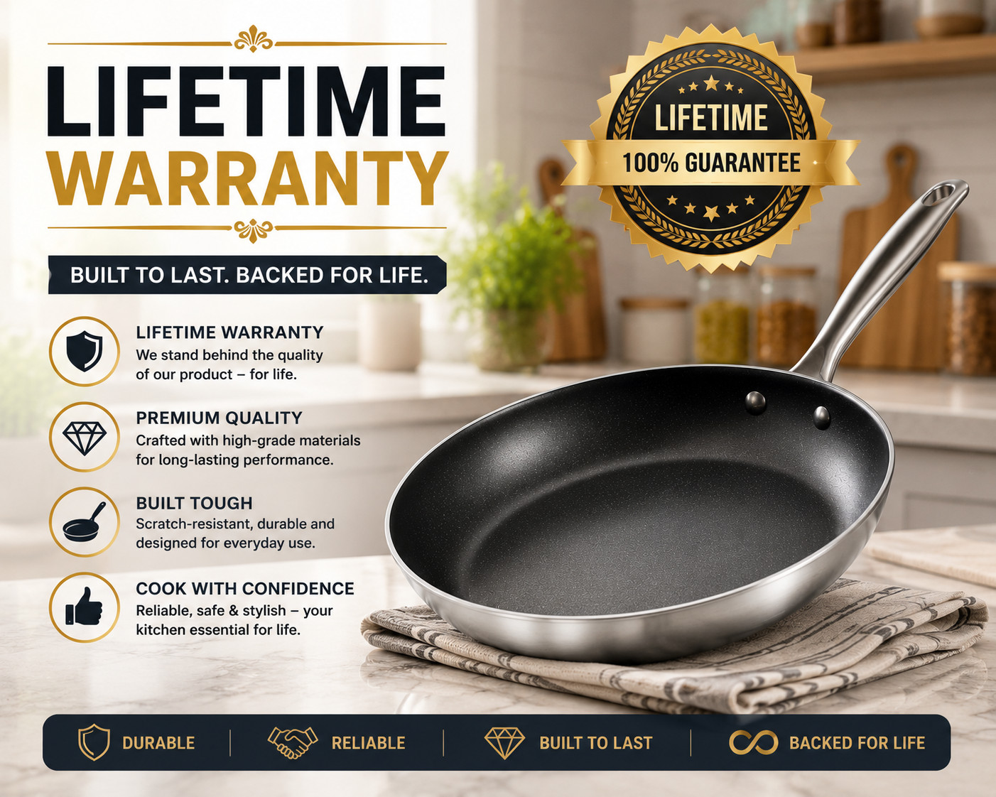 12 Inch Nonstick Frying Pan Aluminum Alloy Stainless Steel Steak Skillet