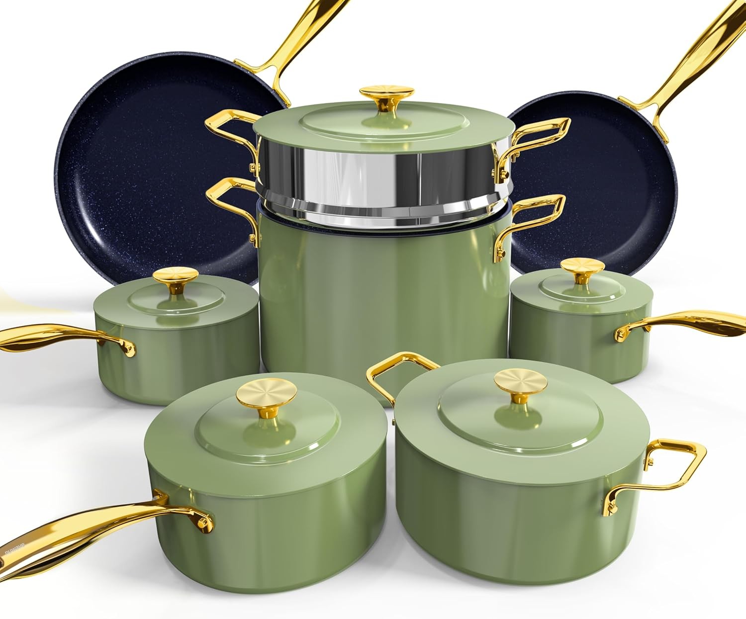 Nuwave Lux LE 13-Pc Cookware Set with Elegant Gold Handle, Diamond Infused Ceram