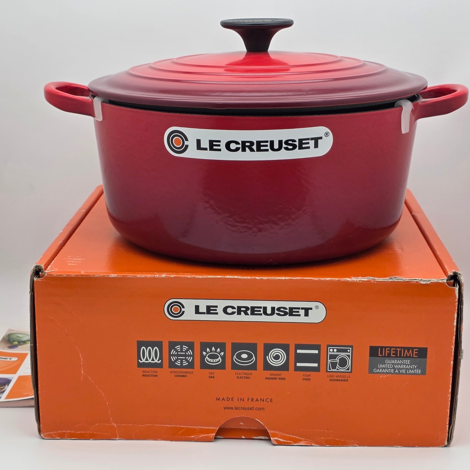 Le Creuset Dutch Oven 4.5 Qt Cerise Red Enameled Cast Iron New In Box France