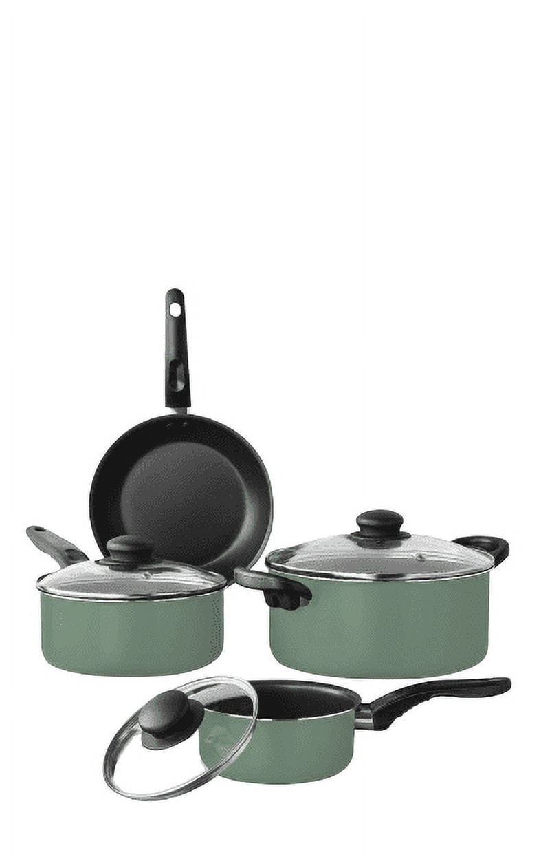Mainstays 7 Piece Nonstick Aluminum Pots and Pans Cookware Set, Green