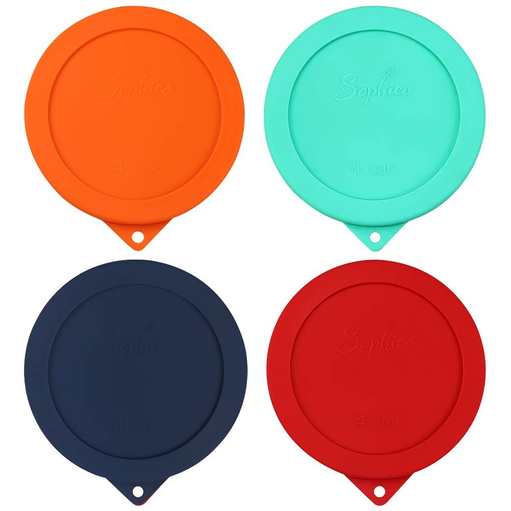 4 Cup Round Silicone Storage Cover Lids Replacement for Anchor Hocking and Pyrex