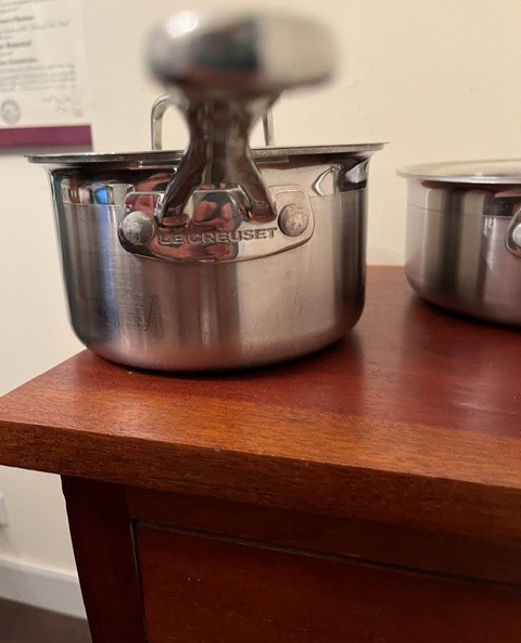 Le Creuset Stainless Steel Cookware 2 Handled Pots & 1 Lid 2 & 1.5 Qts. 3 Pieces