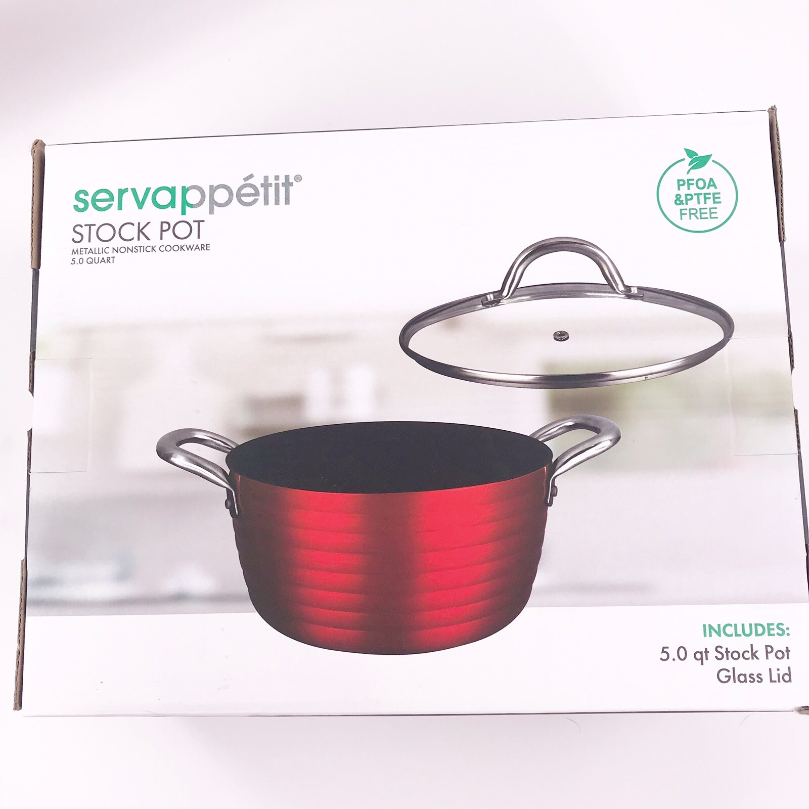 Servappetit Red Metallic 5 Qt. Stock Pot, 2 Qt Sauce Pan Glass Lids, 7in Fry Pan