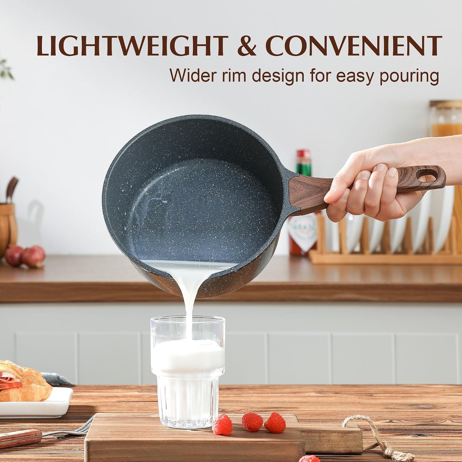 Compact 2.0 QT Nonstick Saucepan with Tempered Glass Lid for Healthy Cooking