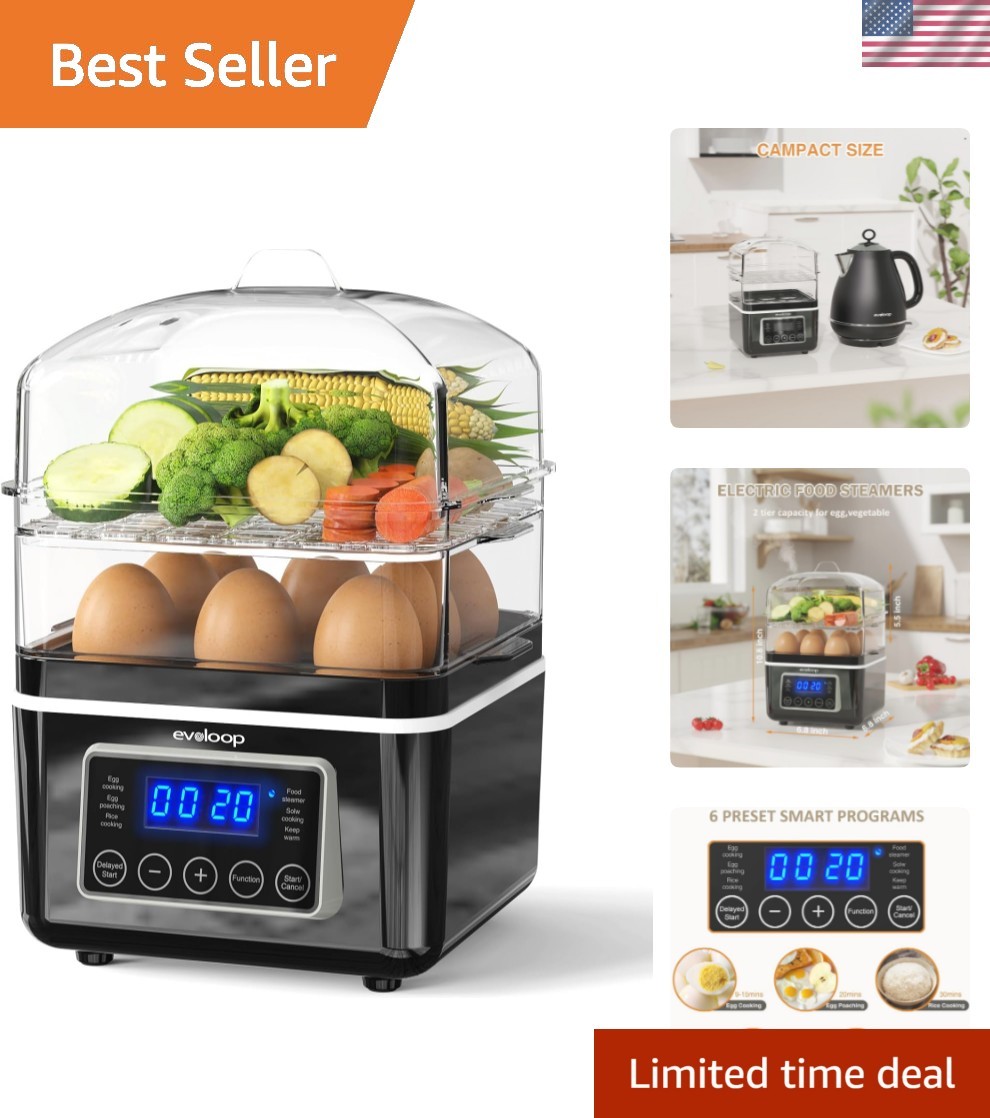 2 Tiers Electric Food Steamer for Cooking, 4 QT Digital Multi Vegetable Steam…