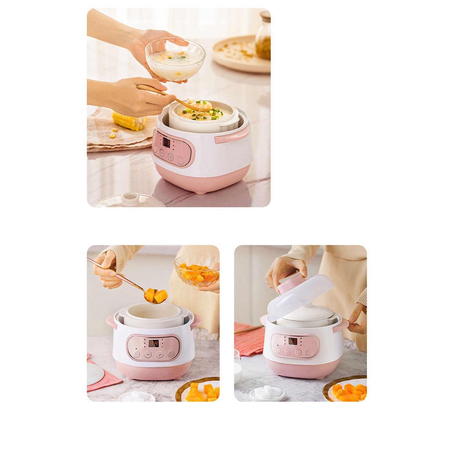 200W 1L Electric Stew Pot with Ceramic Interior Pot Slow Cooker Pot with Lid