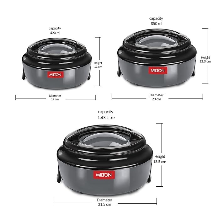 Milton Ernesto Inner Stainless Steel Jr.Casserole Set of 3 (390,720,1320ml) Grey