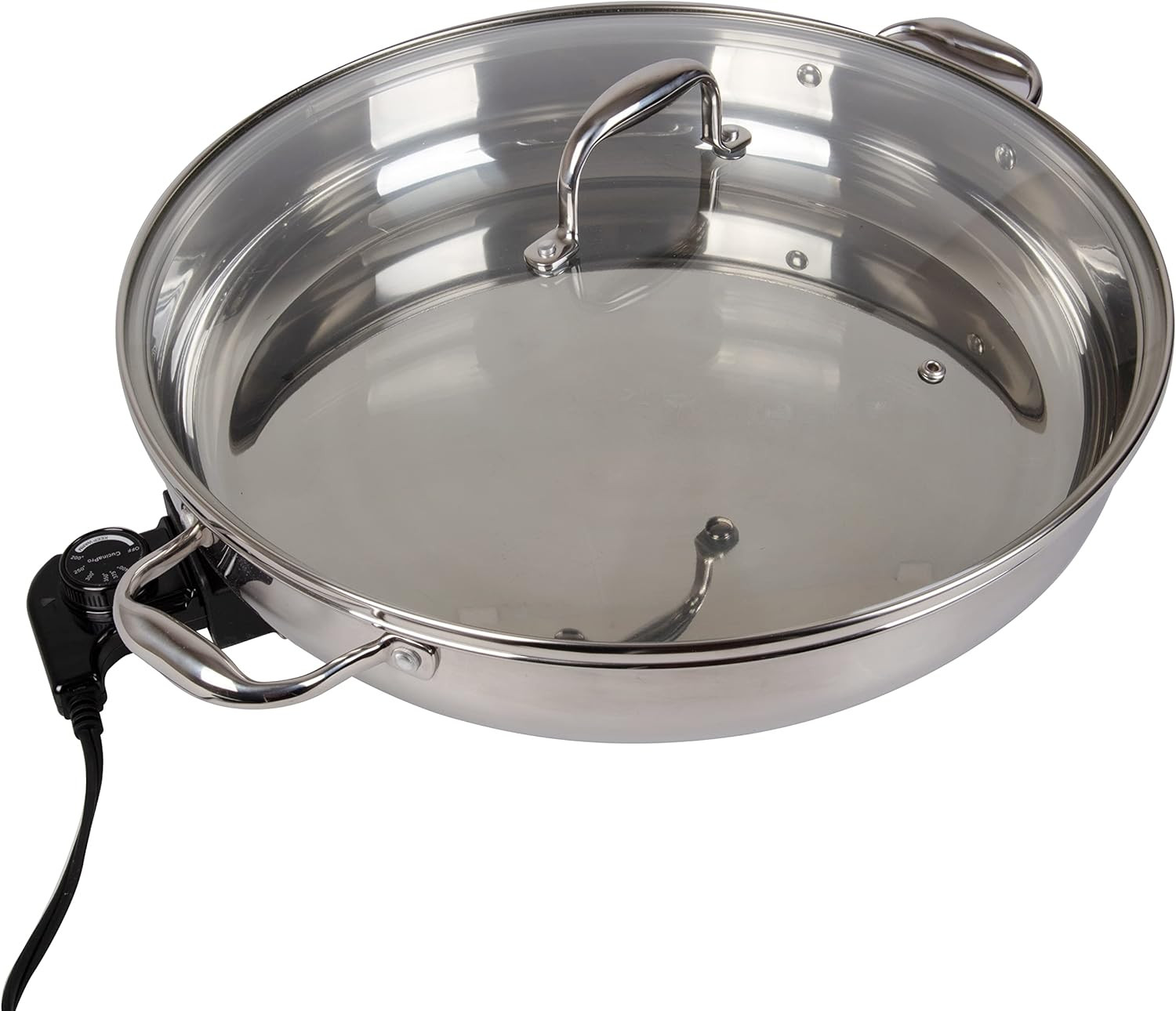 XL Electric 16″ Skillet by Cucinapro- 18/10 Stainless Steel Frying Pan with Temp