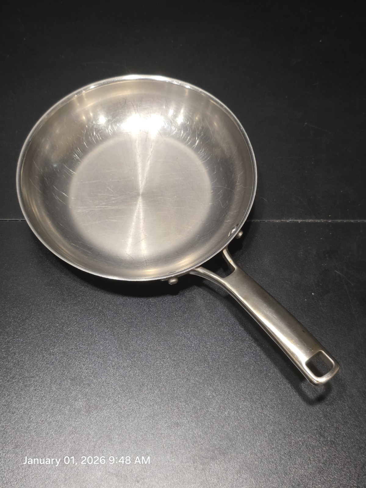 Calphalon Stainless Cookware Lot 12″ w Lid, 10″, 8″ Skillets, 3 Qt Saucepan