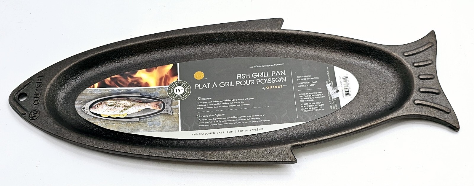NEW OUTSET Pre-Seasoned Cast Iron Fish Grill & Serving Pan Grillware