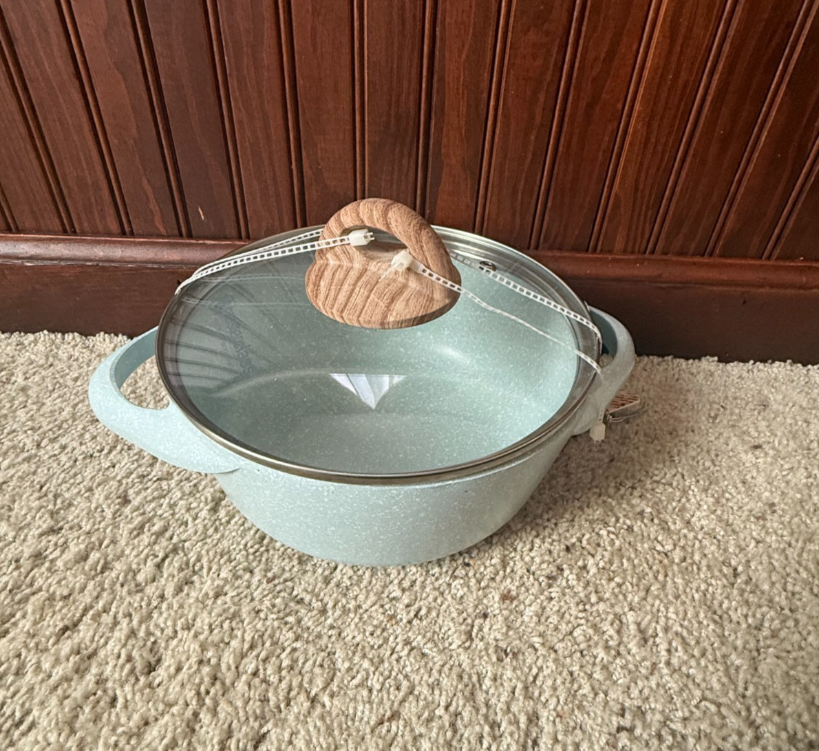NEW MASTERCLASS PREMIUM COOKWARE LIGHT SKY BLUE SPECKLED CASSEROLE 8″ LID