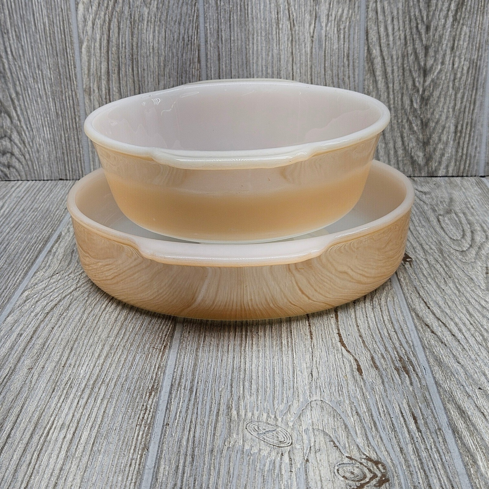Vintage Anchor Hocking Fire King Peach Lustre 1 Qt Casserole & 8 Inch Pan Set