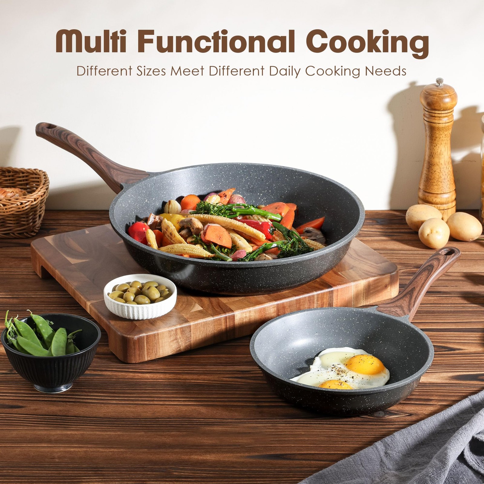 Frying Pan Nonstick Swiss Granite Coating PFOA Free 8 Inch 8/9.5/10/11/12.5 Inch