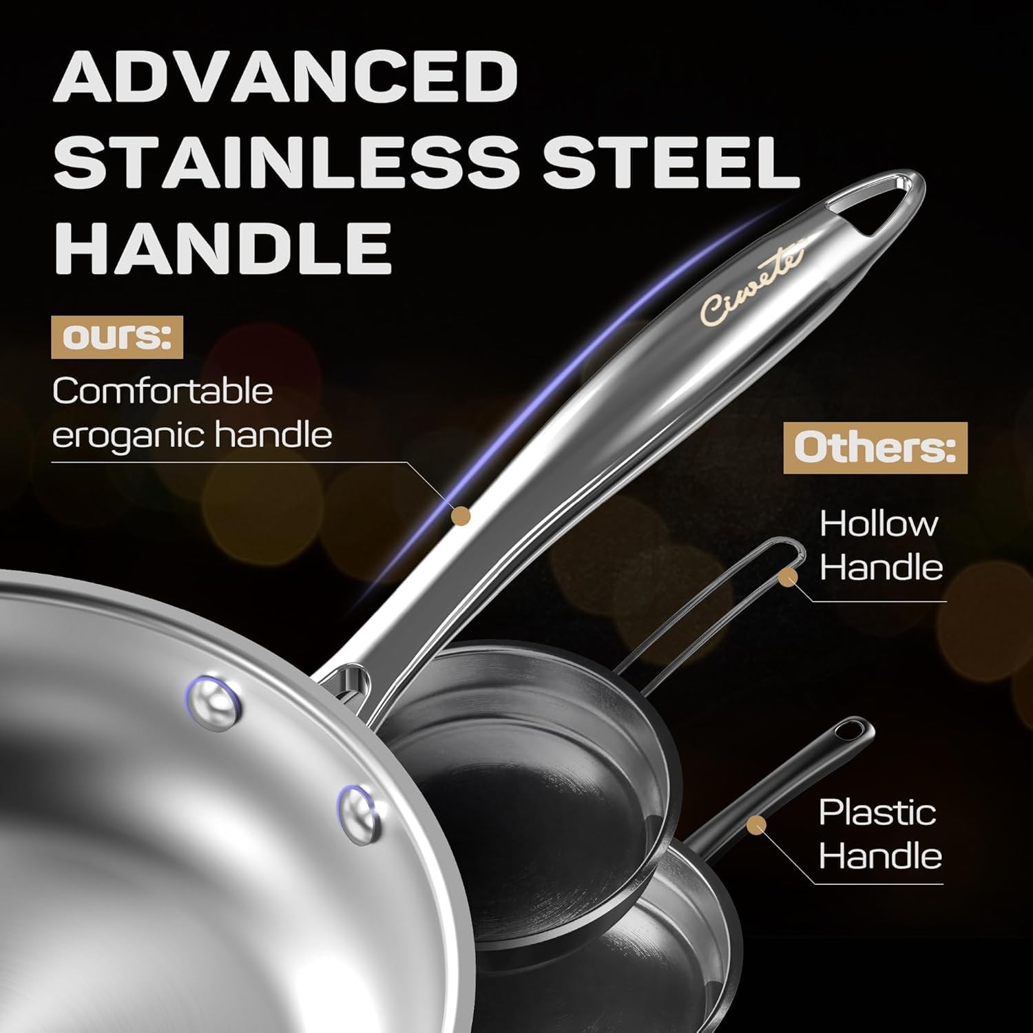 Ciwete 11-Piece Tri-Ply Stainless Steel Pots 11 PC, Sliver