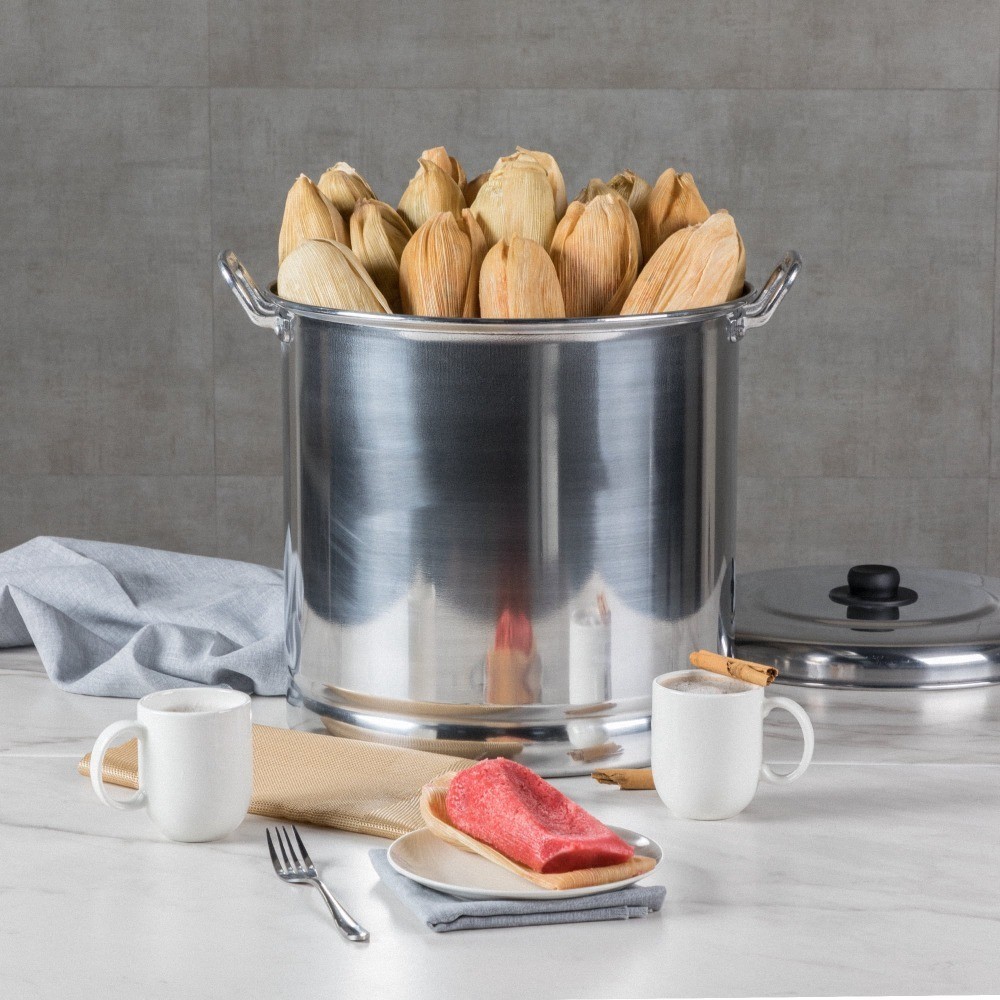 Aluminum 32 Quart Steamer Pot with Steamer Basket Insert and Glass Lid