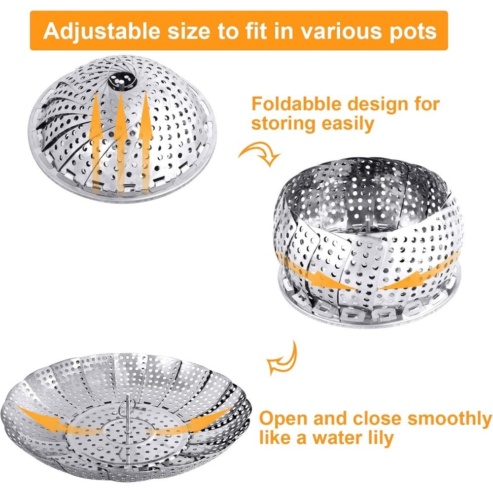 Folding Steamer Basket Stainless Steel Vegetable Steamer Insert Expandable for