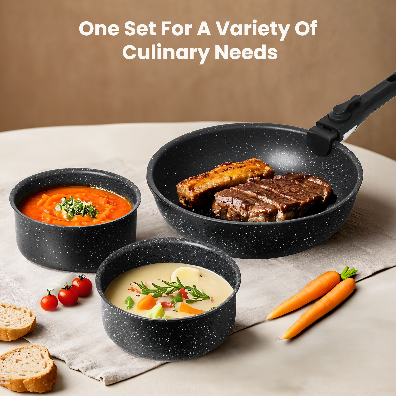 12pcs/set Non-Stick Pots Cookware w/Detachable Handle,Kitchen Pots and Pans Set