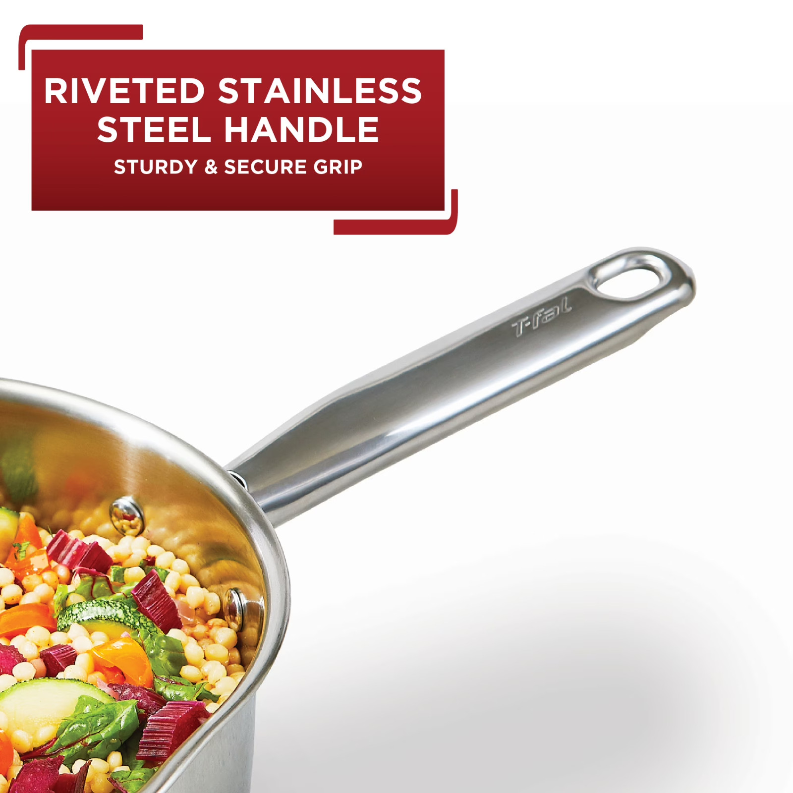 T-fal Cook & Strain Stainless Steel Cookware, Sauce Pan with lid, 3 quart
