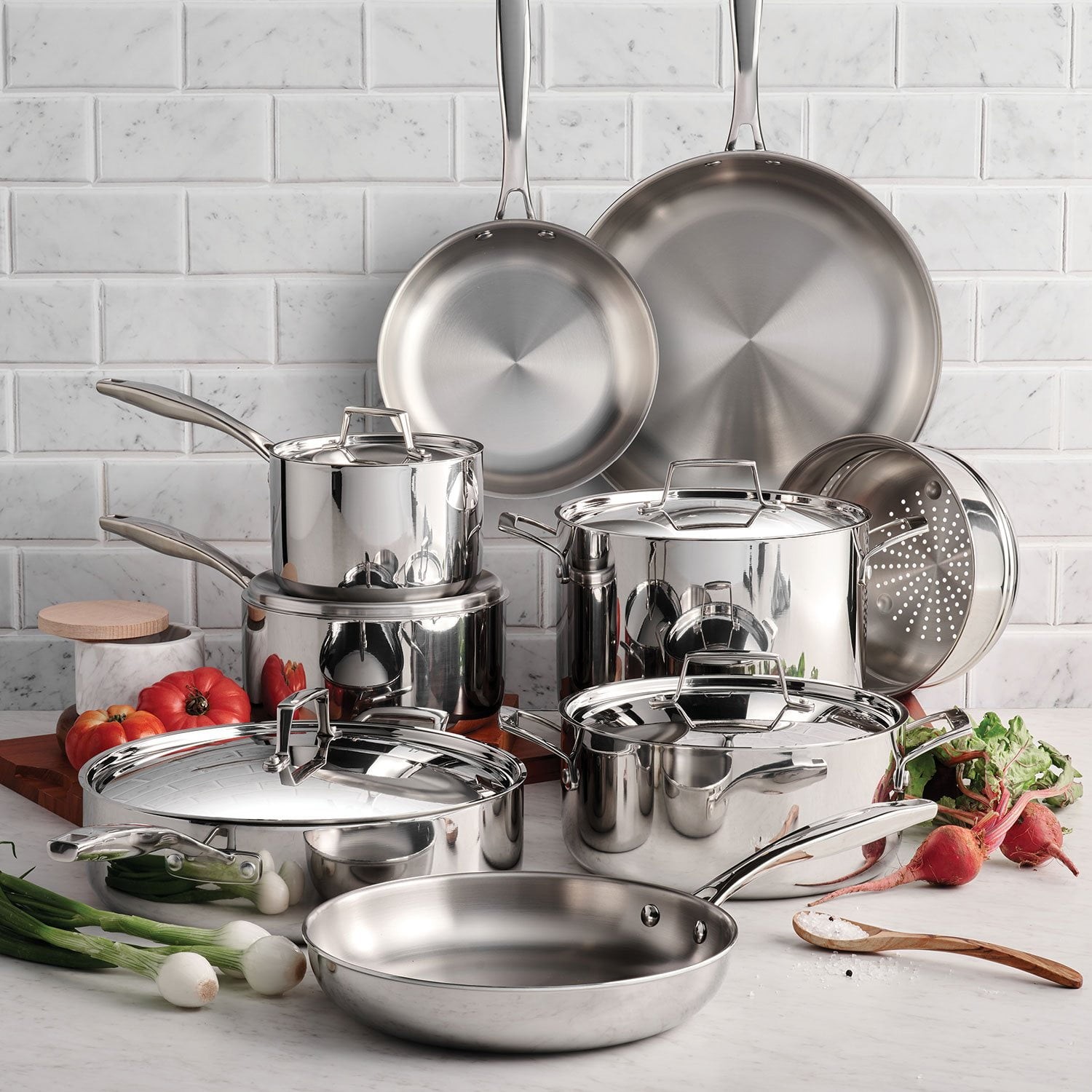 Tramontina 14 Piece Tri Ply Clad 18/10 Stainless Steel Cookware Set Kitchen