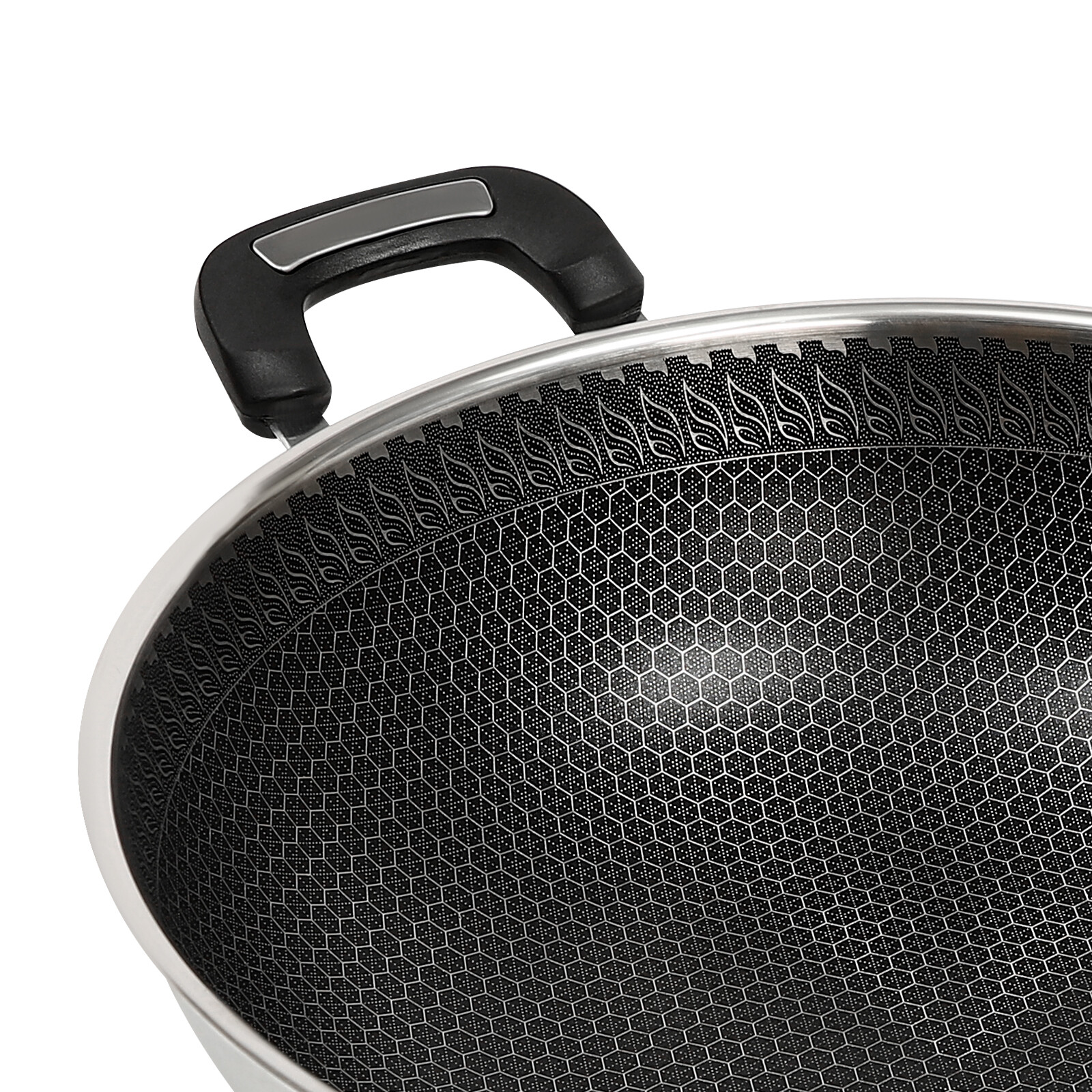 Nonstick Cooking Honeycomb Wok Pan w/Lid Steamer Pot Gas Cooktop Stainless Steel