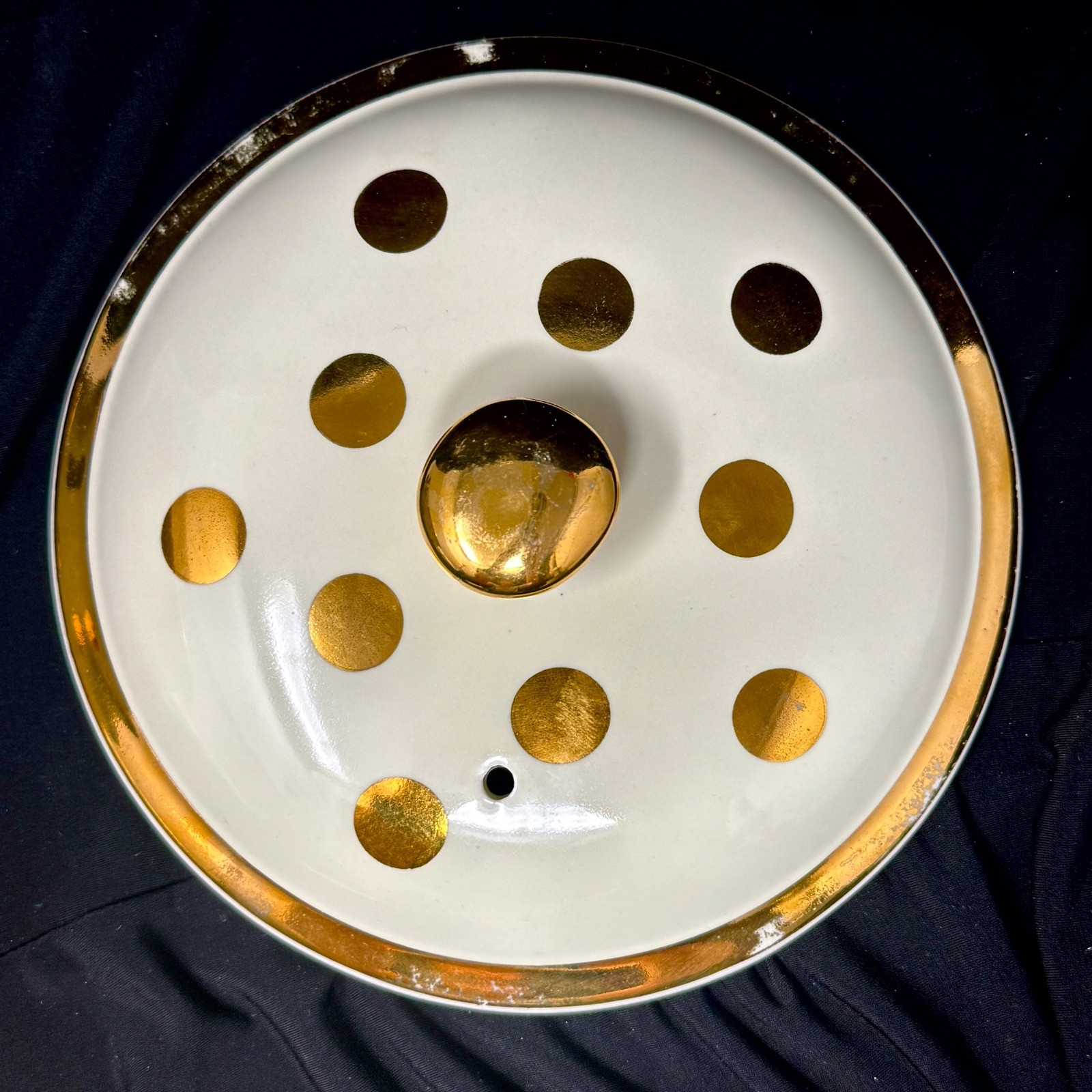 Vintage Hall’s Superior Quality Kitchenware 1.75 Qt Gold Polka Dot Casserole 069