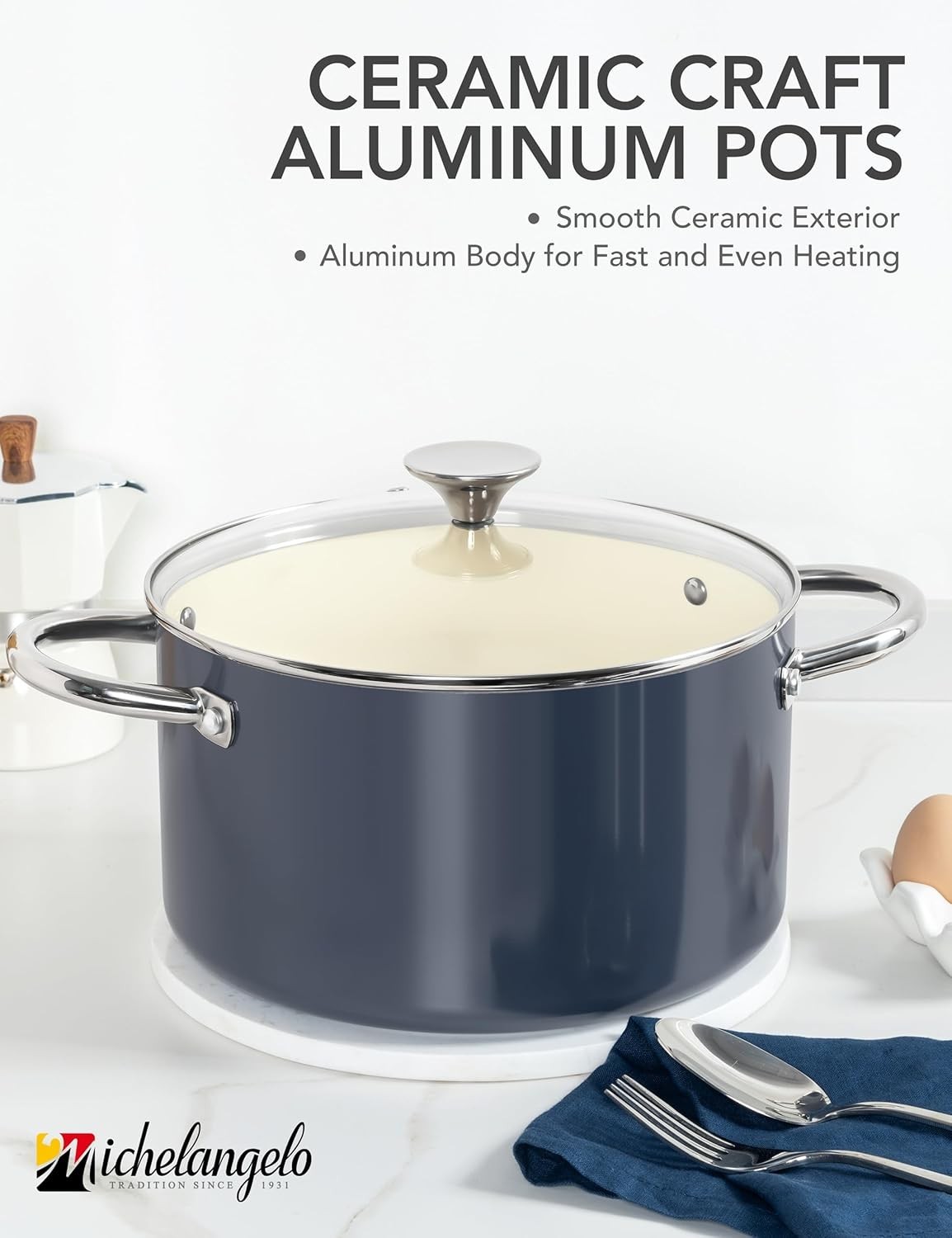 6 QT Ceramic Stock Pot with Lid, Nonstick Stockpot with Glass Lid, Induction Coo
