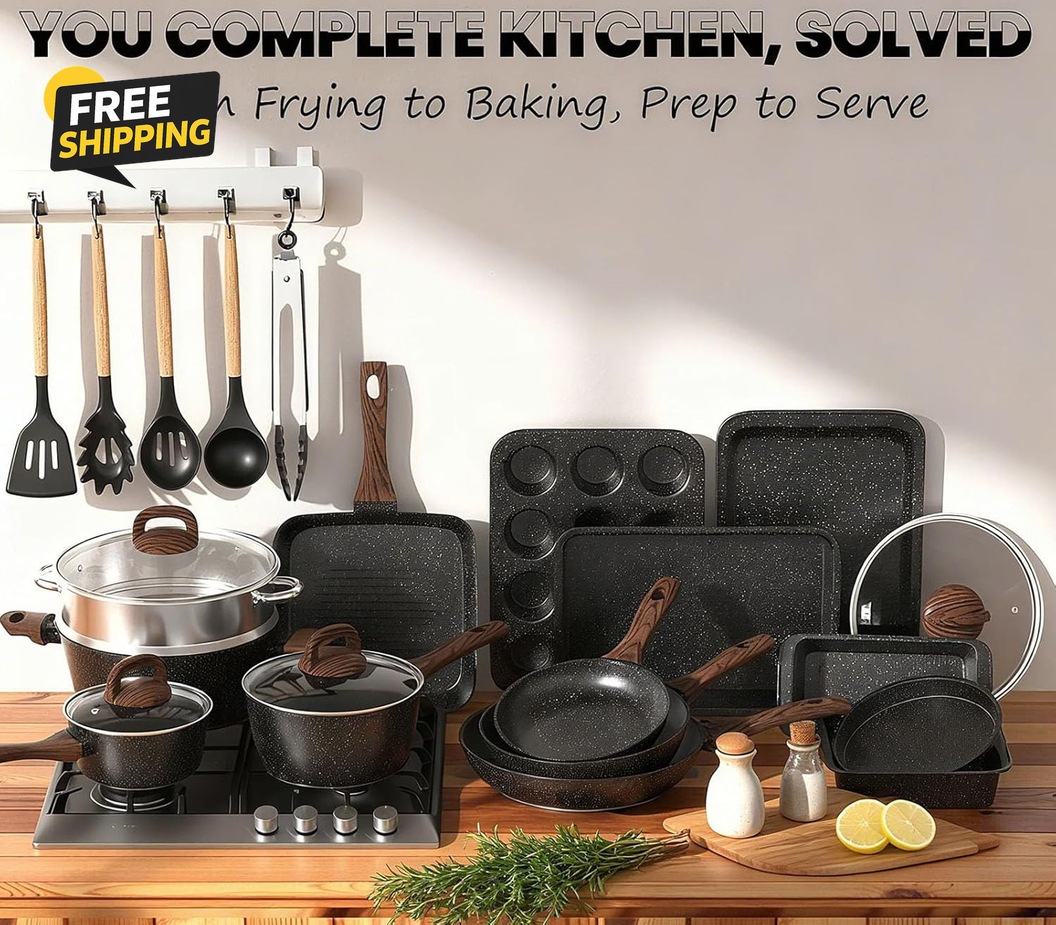 Pots and Pans Set Non Stick, 31 Piece Kitchen Induction Cookware & Bakeware Set,