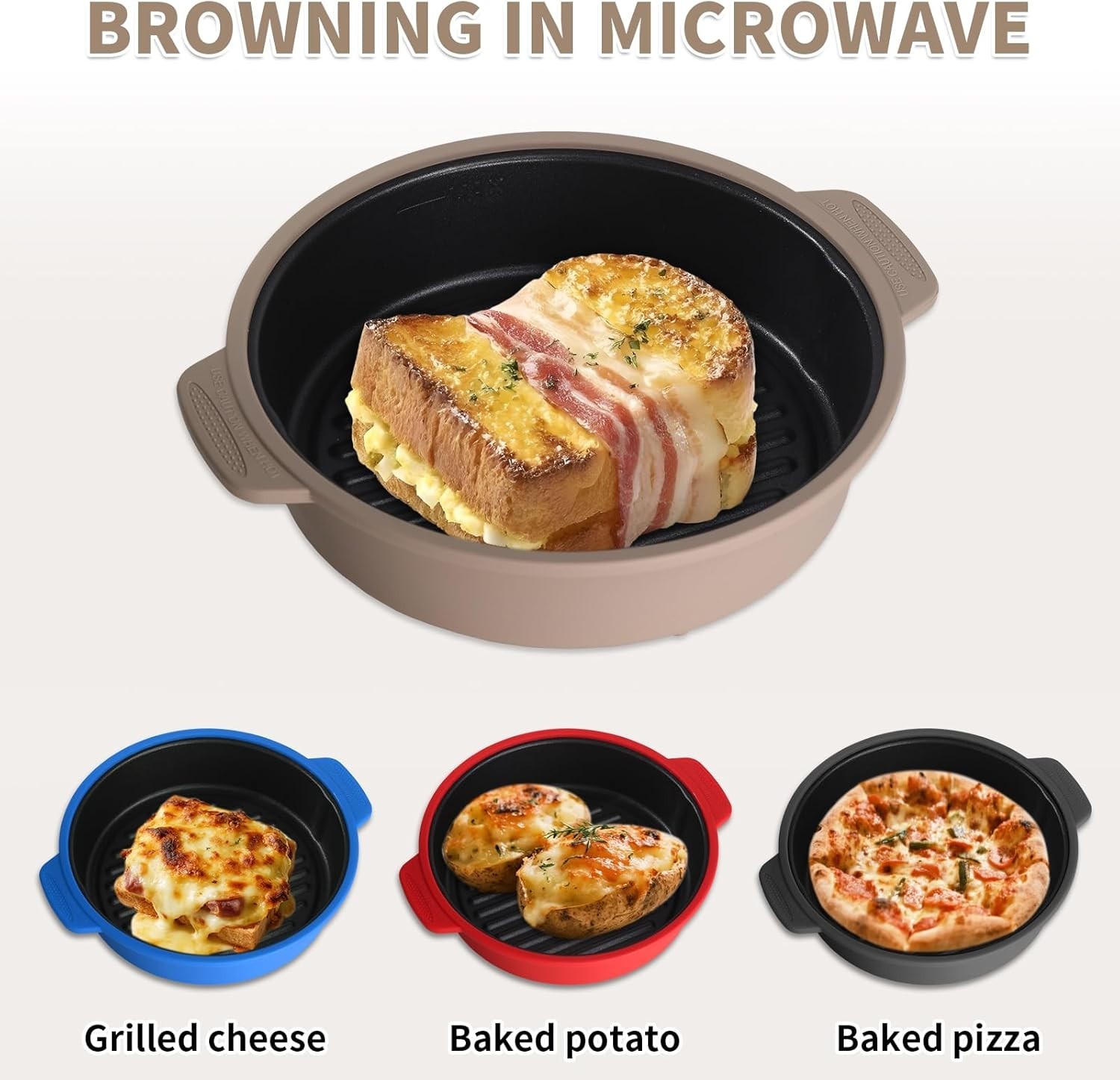 Microwave Grill Pan, Fry Griddle Crisper Pan with Lid for Grilling Browning a…