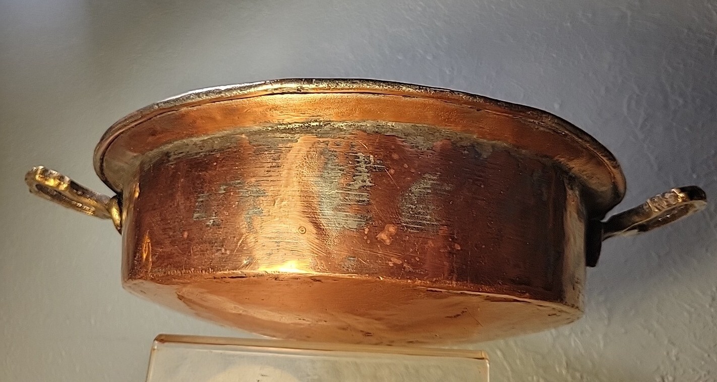Antique French Copper Saucepan Brass Handles Tin Lined 19th century 10.5″ Diam.
