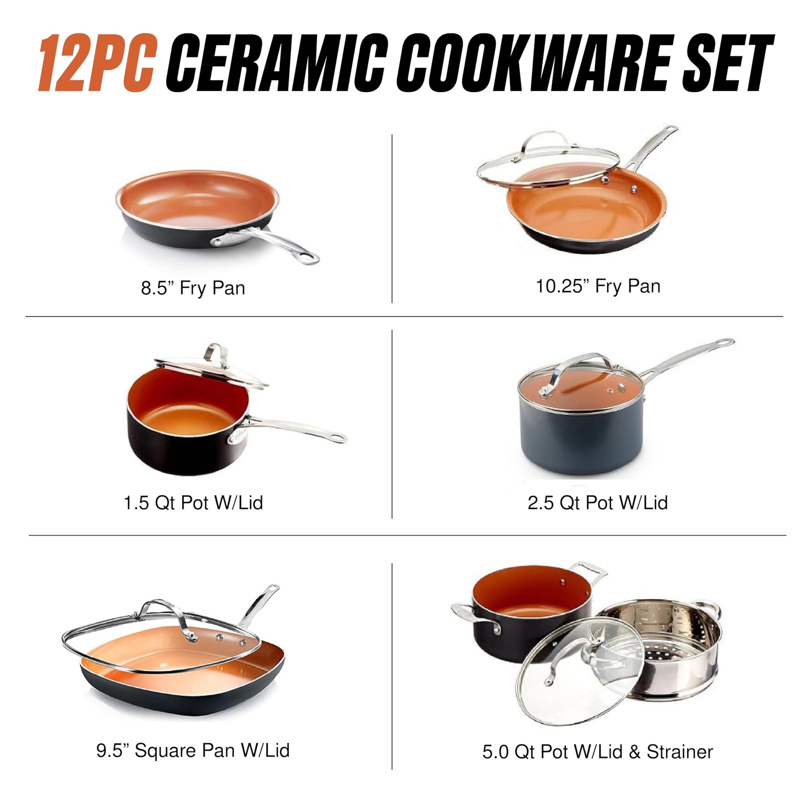 Gotham Steel 12 Pc Ceramic Pots and Pans Set Non Stick, Kitchen Cookware Sets,