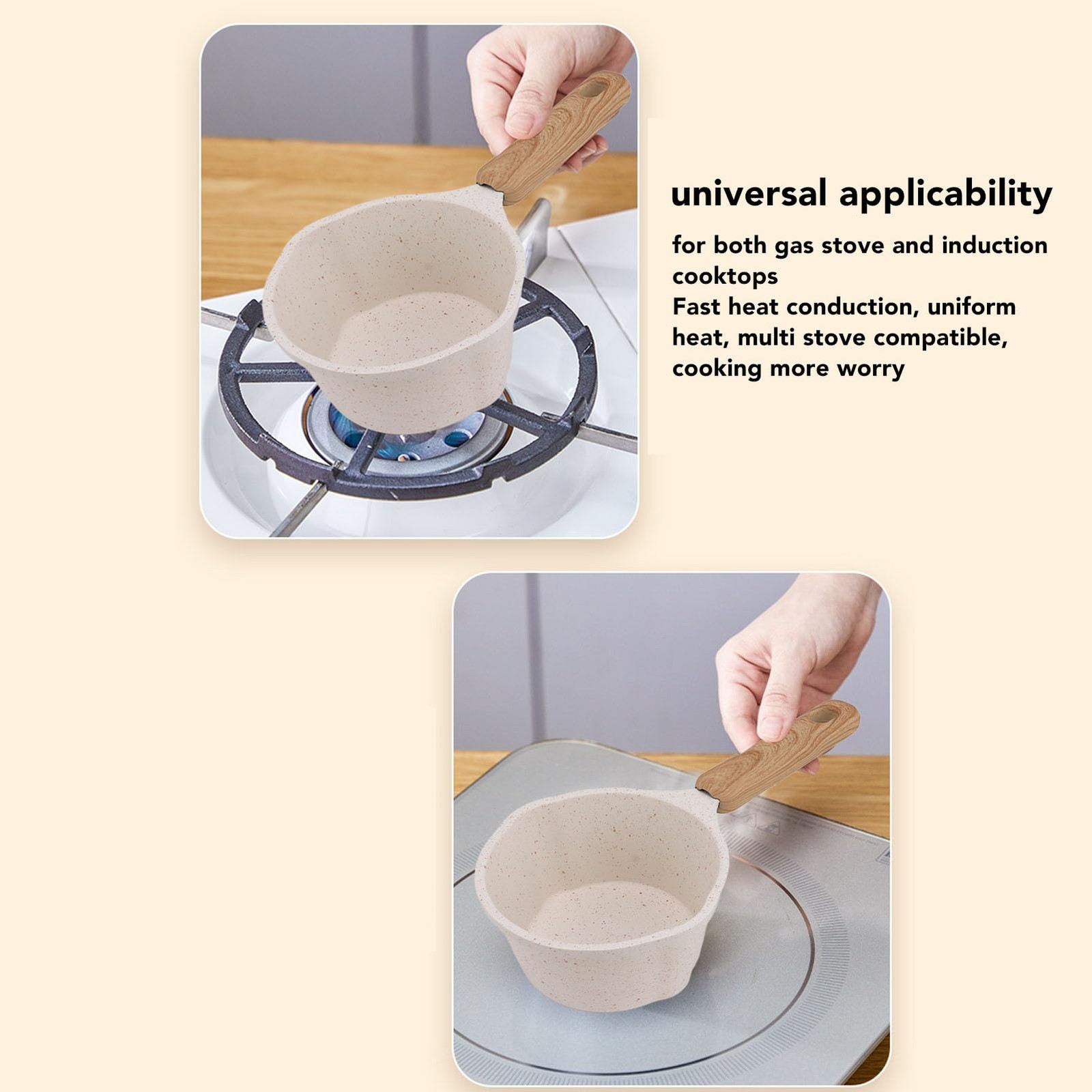 Nonstick Sauce Pan Pour Spout Small Milk Pot White Flat Bottom Home Kitchen