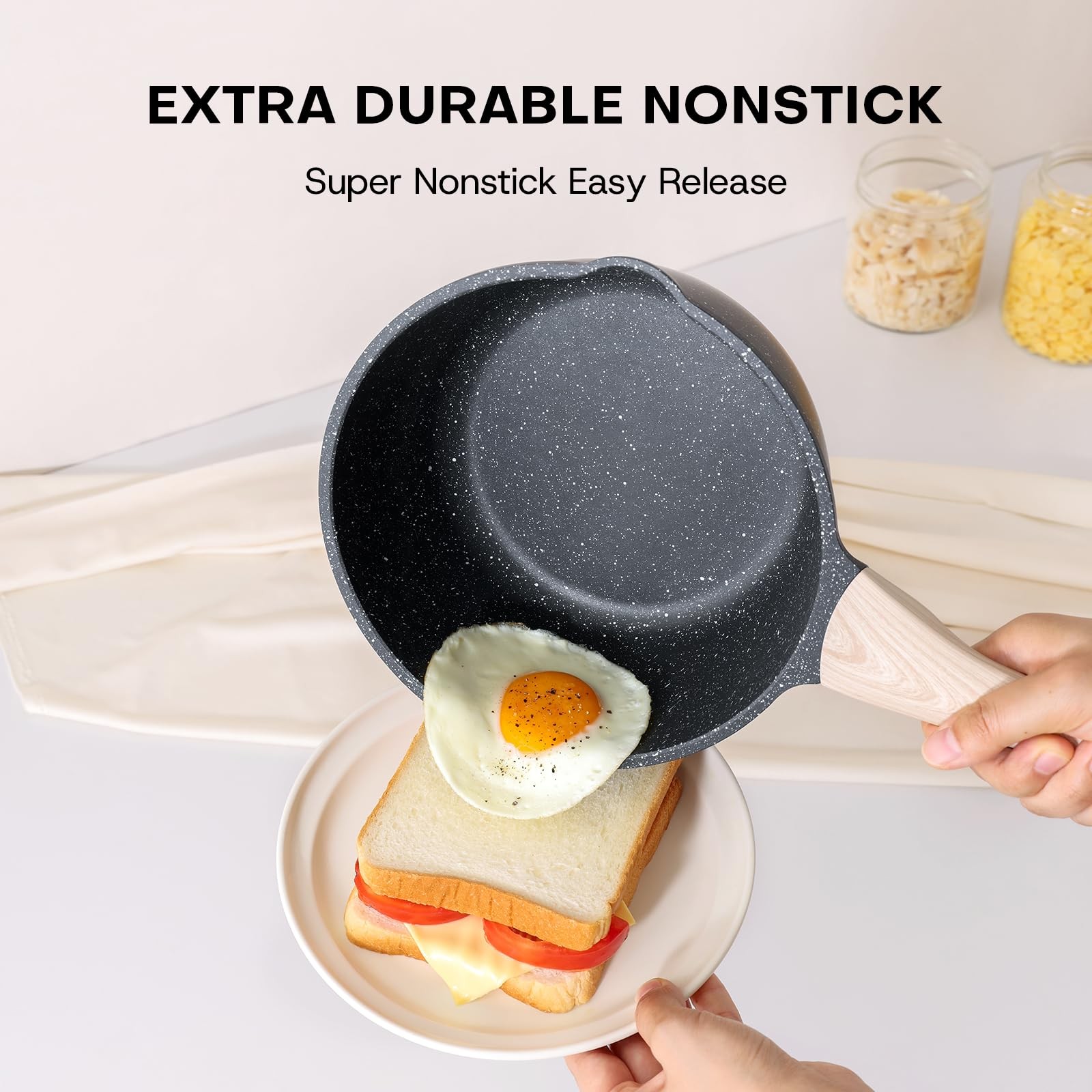 Kordisen Sauce Pan Set with Lid, 1.5Qt & 2.5 Qt Nonstick Cooking Pots with Pour