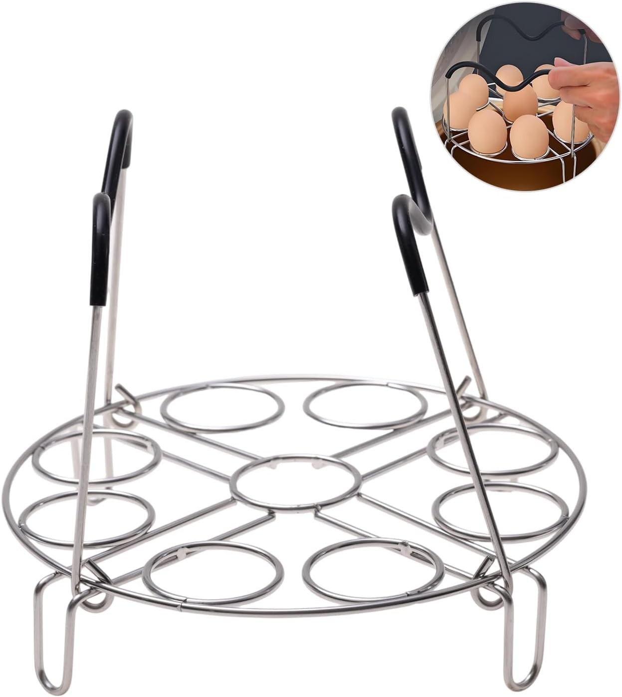 19.5cm/7.68inch Silver Egg Steamer Rack Trivet with Heat Resistant Silicone
