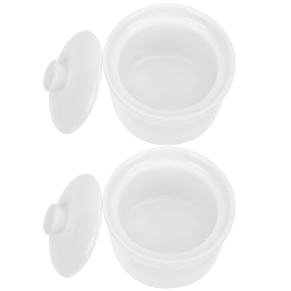 2Pcs White Ceramic Soup Crocks Porcelain Stew Pots for Cooking and Serving
