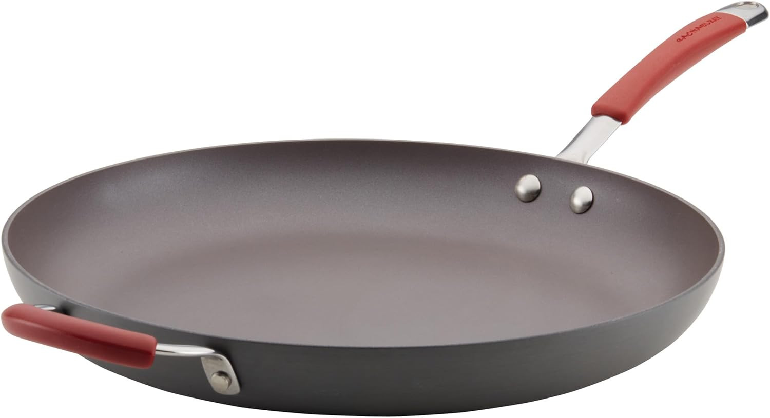 Cucina 14″ Hard Anodized Nonstick Skillet with Helper Handle – Gray/Red